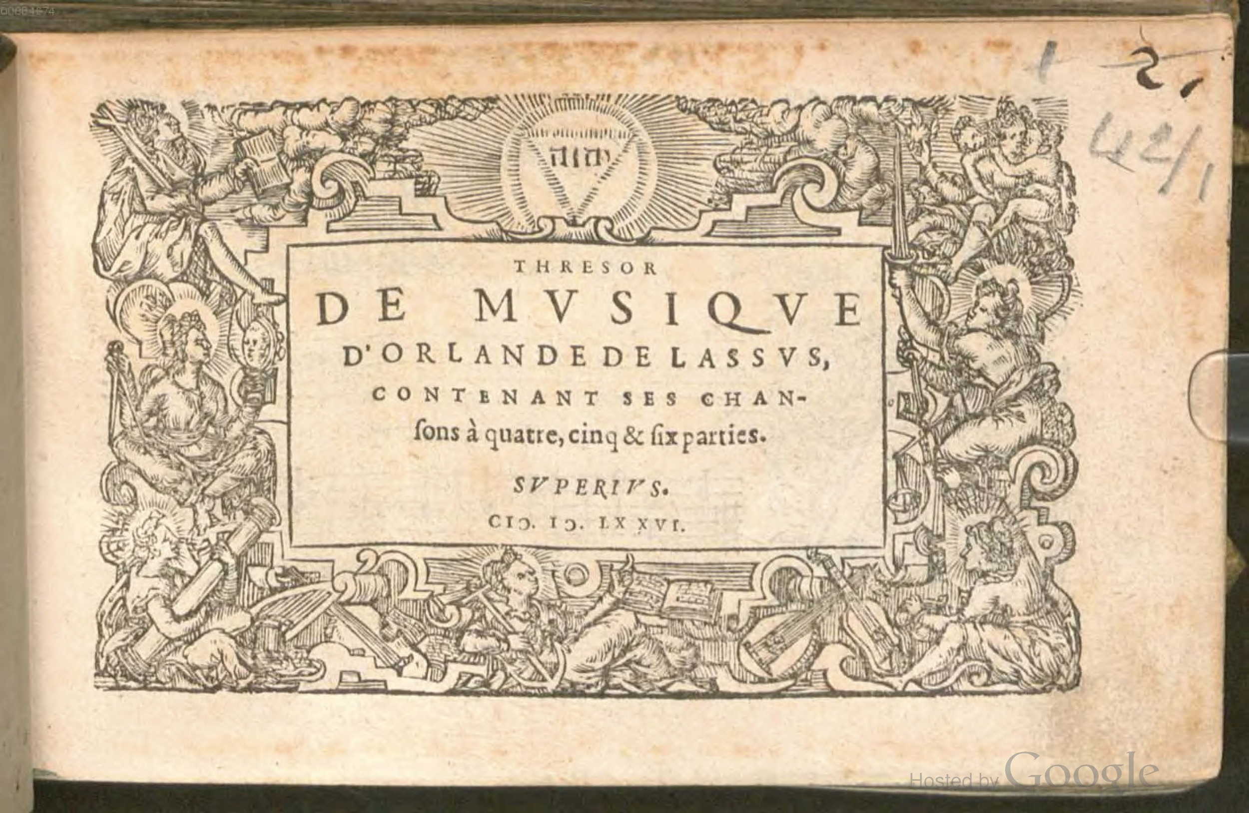 1576 - [Pierre de Saint-André] - Trésor de musique d’Orlande de Lassus Superius - BSB Munich