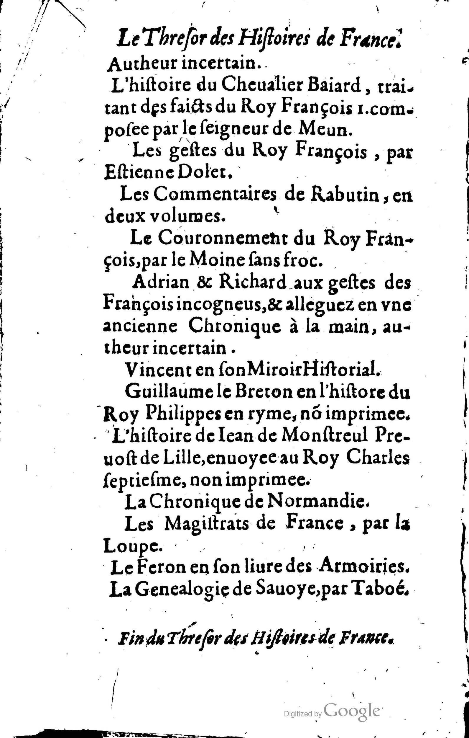 1619 - Jean Corrozet - Trésor des histoires de France - BSB Munich