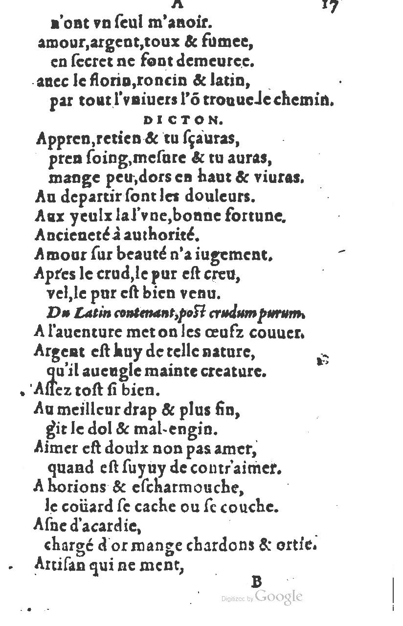 1581 - Nicolas Bonfons  - Trésor des sentences dorées - Princeton