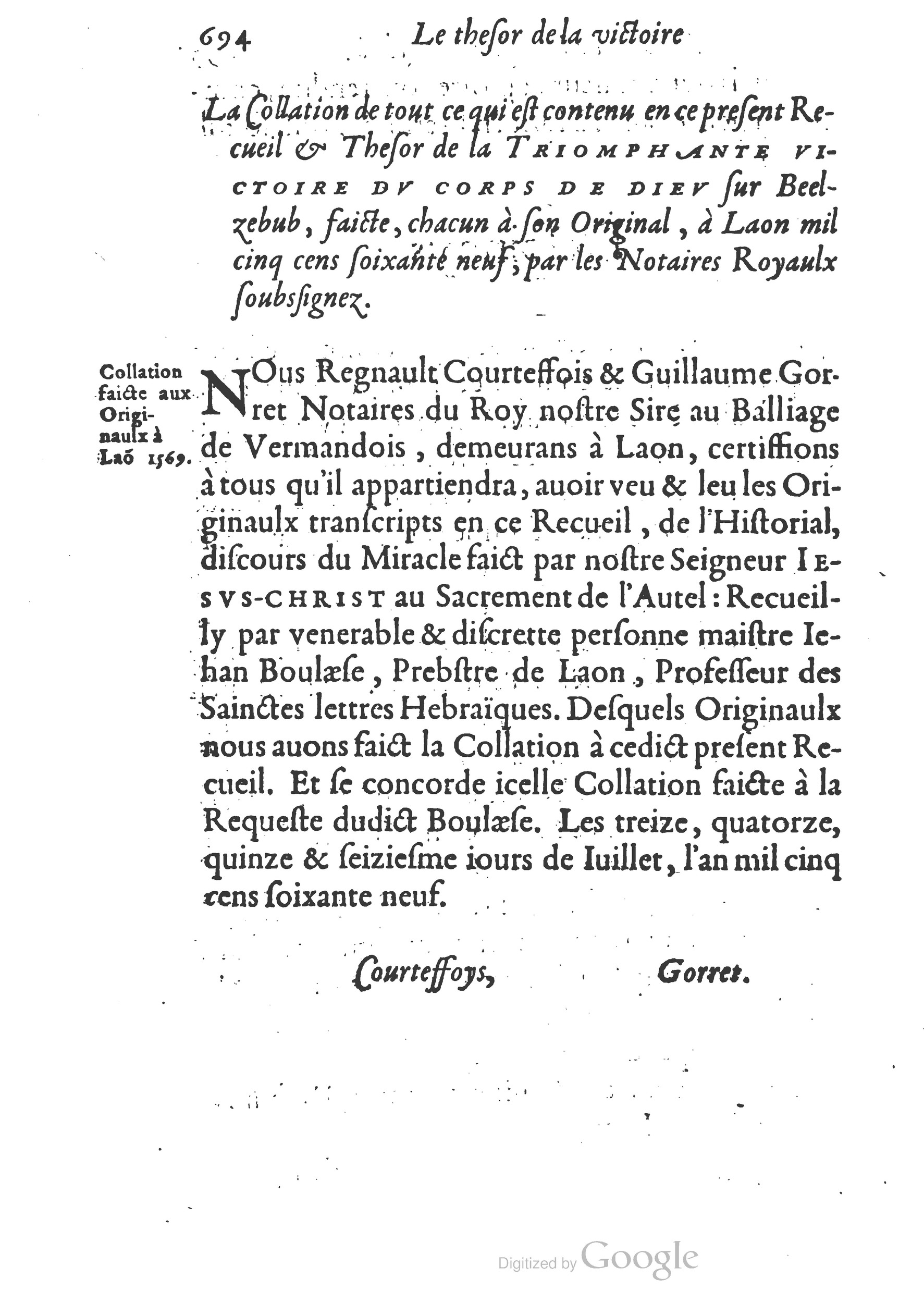 1578 - Nicolas Chesneau - Trésor et entière histoire de la triomphante victoire du corps de Dieu sur l’esprit malin - British Library