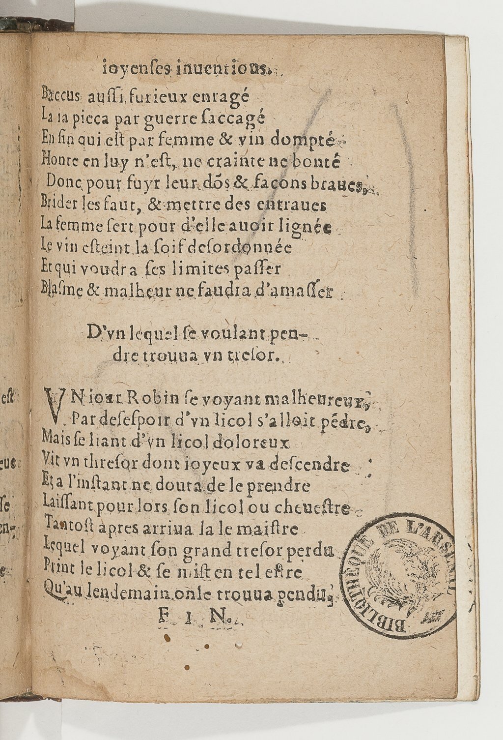 1568c. - Veuve Jean Bonfons - Trésor des joyeuses inventions du parangon de poésies - BnF Arsenal