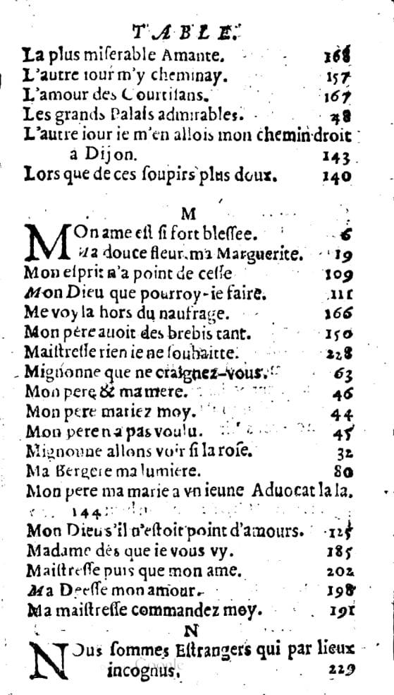 1606 - Théodore Reinsart - Trésor des chansons amoureuses recueillies des plus excellents airs de cour - Livre I - NK ČR Prague