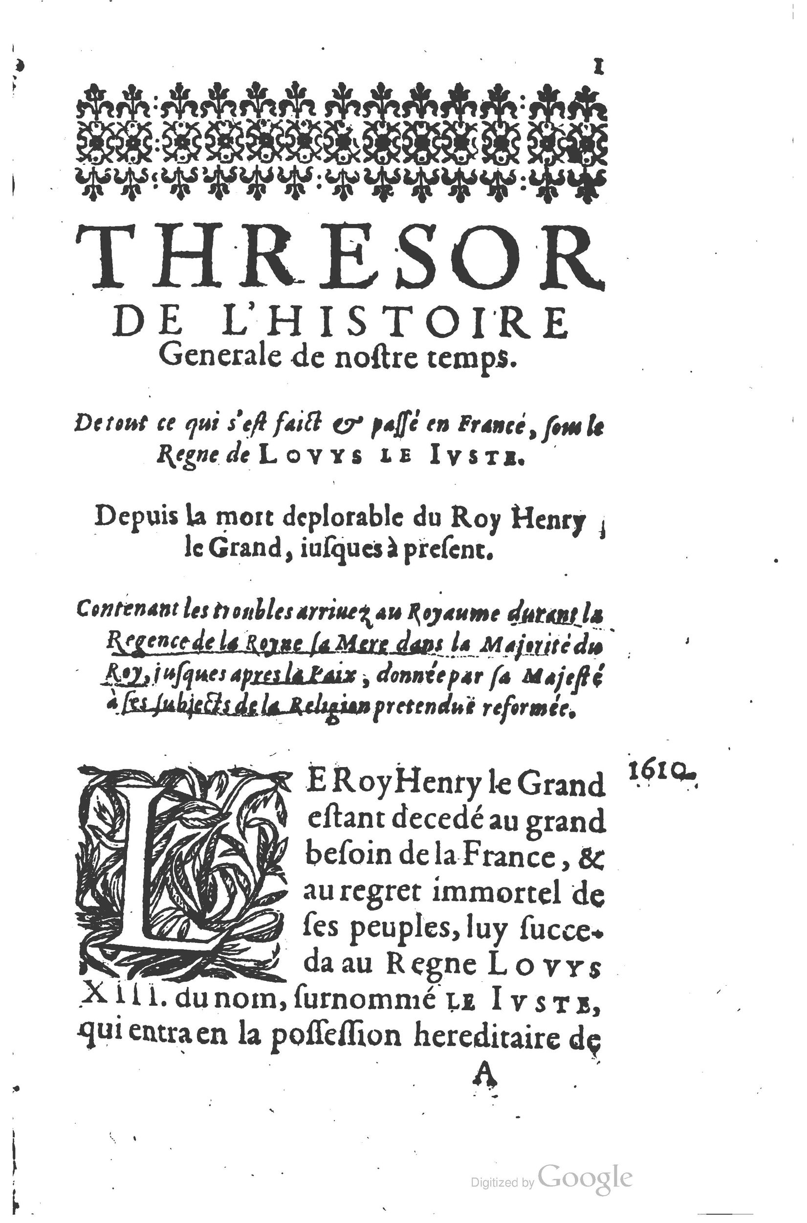 1626 - Joseph Bouillerot - Trésor de l’histoire générale de notre temps - BSB Munich