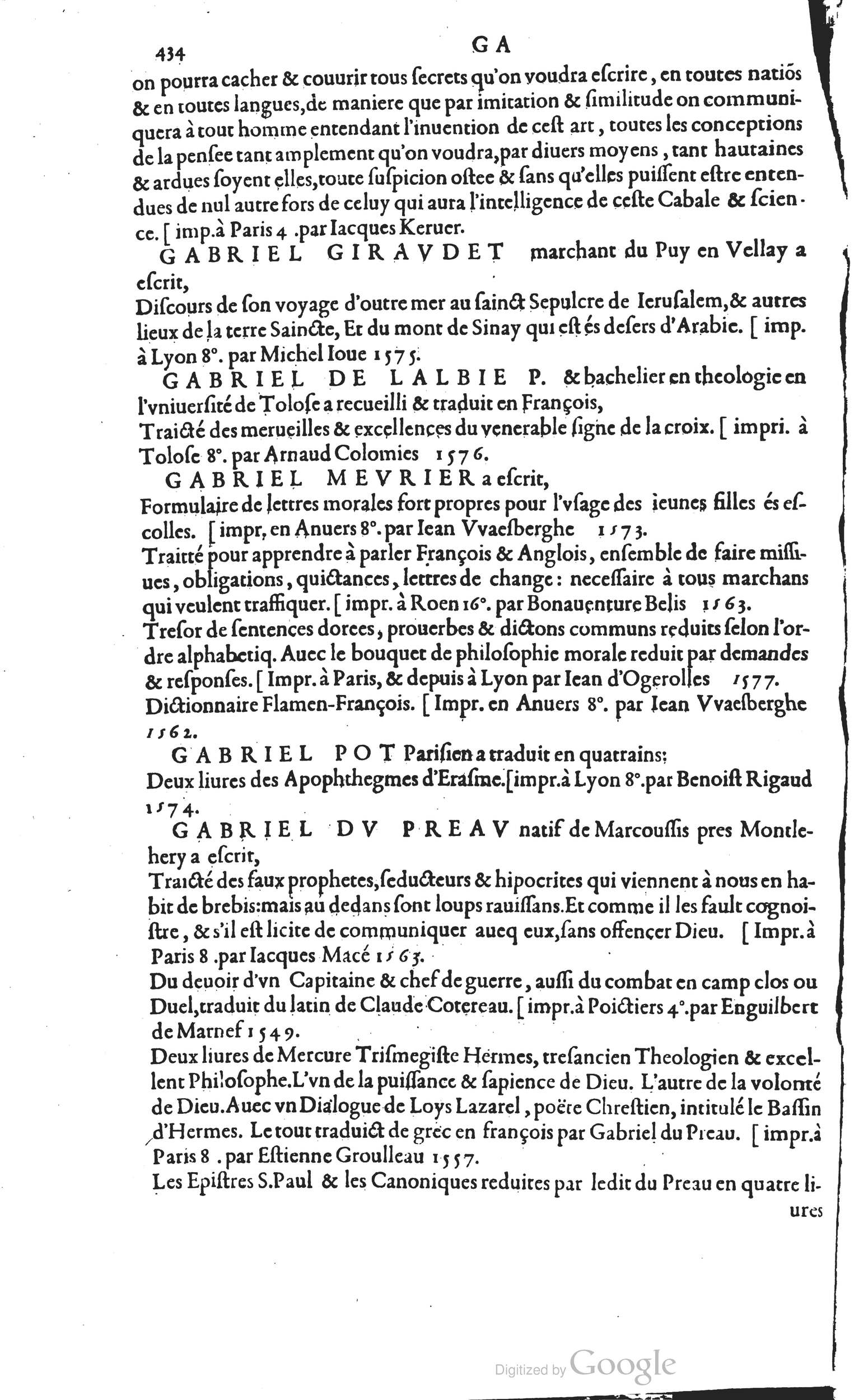 1585 - Barthélemy Honorat - Bibliothèques françaises - BSB Munich