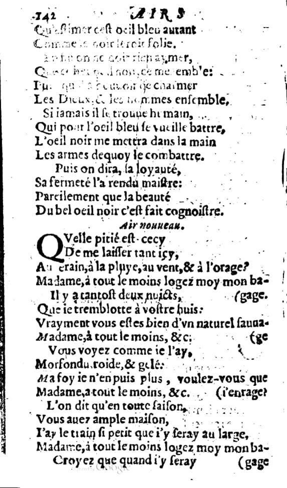 1606 - Théodore Reinsart - Trésor des chansons amoureuses recueillies des plus excellents airs de cour - Livre I - NK ČR Prague