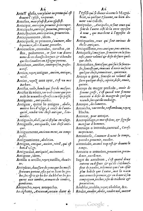 1621 - Adrian Tiffaine - Trésor des deux langues espagnole et française - BM Lyon