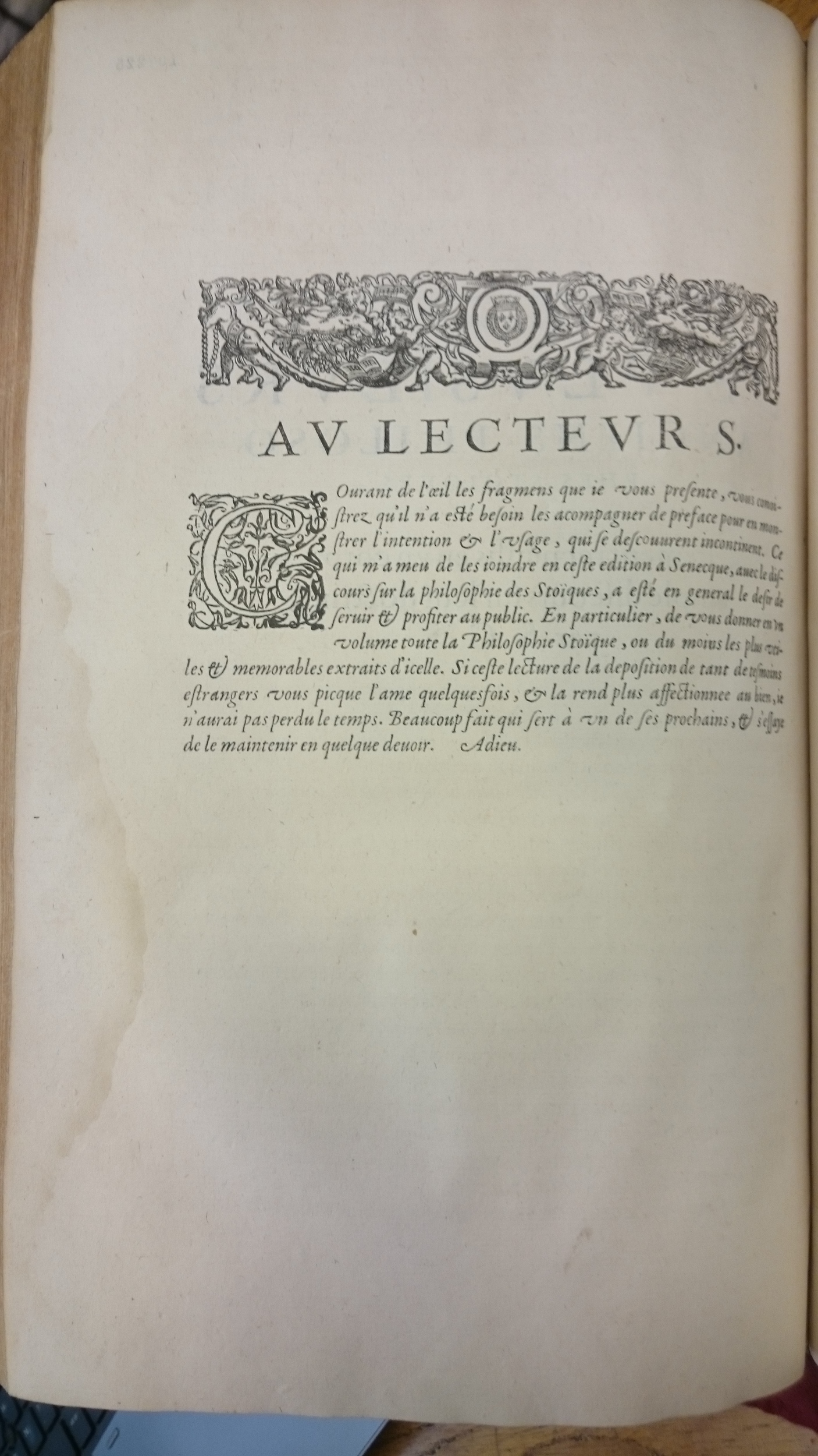 1598 - Jean Houzé - Œuvres morales et mêlées de Sénèque, Trésor de philosophie morale - BM Lyon