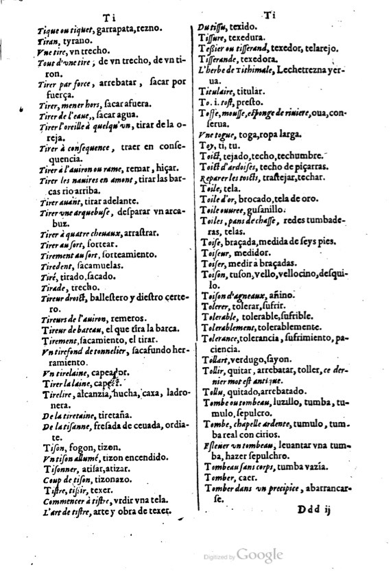 1621 - Adrian Tiffaine - Trésor des deux langues espagnole et française - BM Lyon