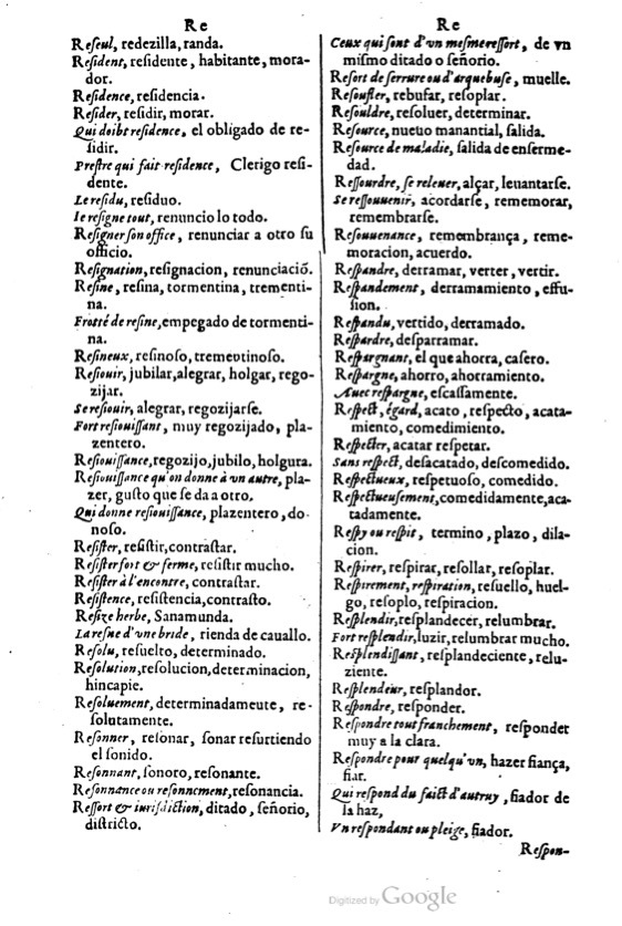 1621 - Adrian Tiffaine - Trésor des deux langues espagnole et française - BM Lyon