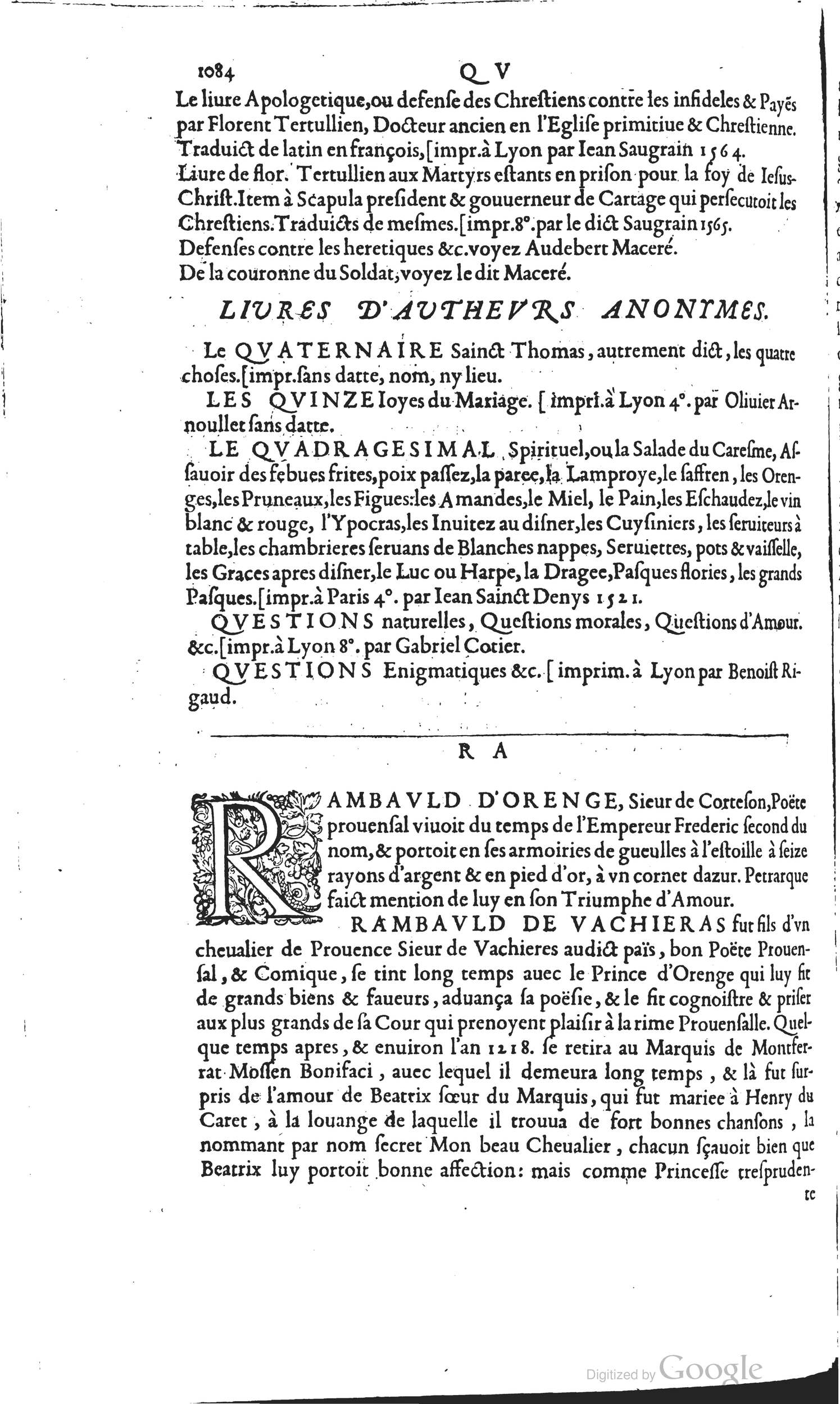 1585 - Barthélemy Honorat - Bibliothèques françaises - BSB Munich