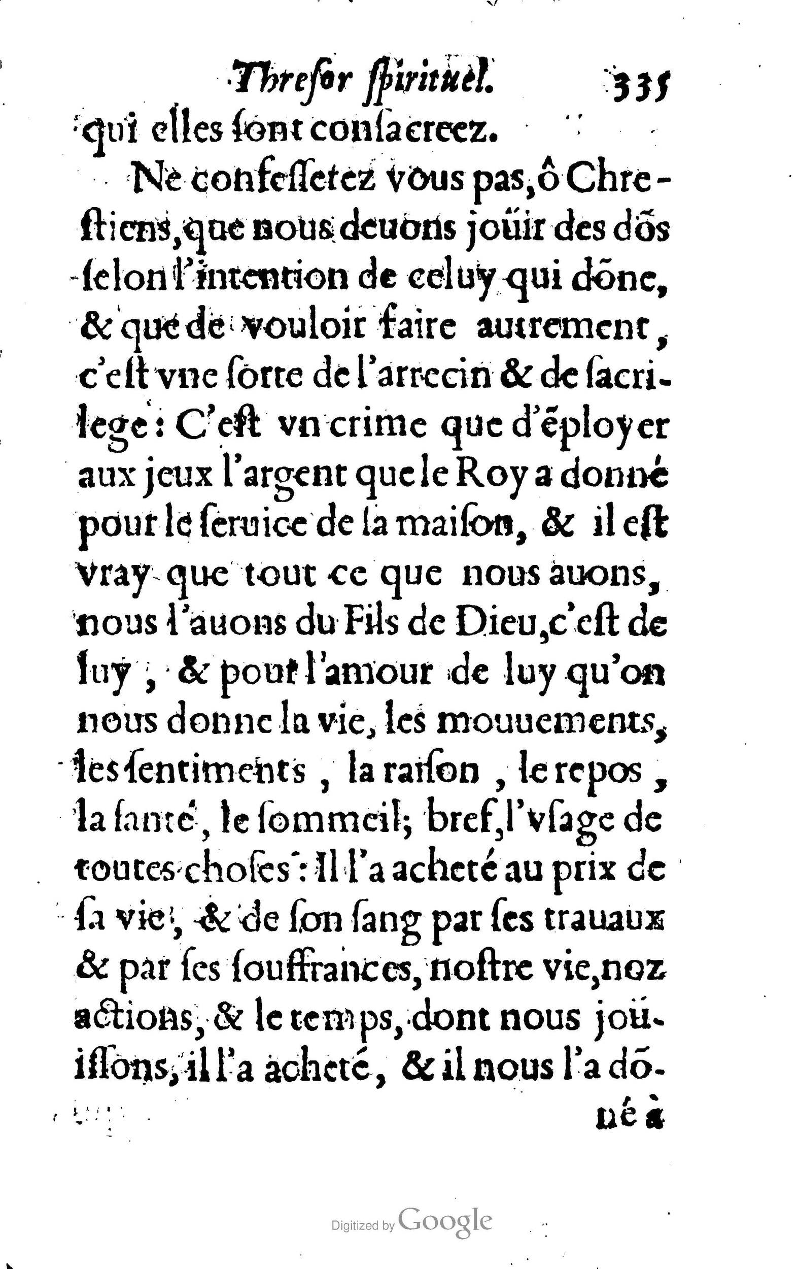 1633 - François Waudré - Trésor spirituel contenant les excellences du christianisme - BM Lyon