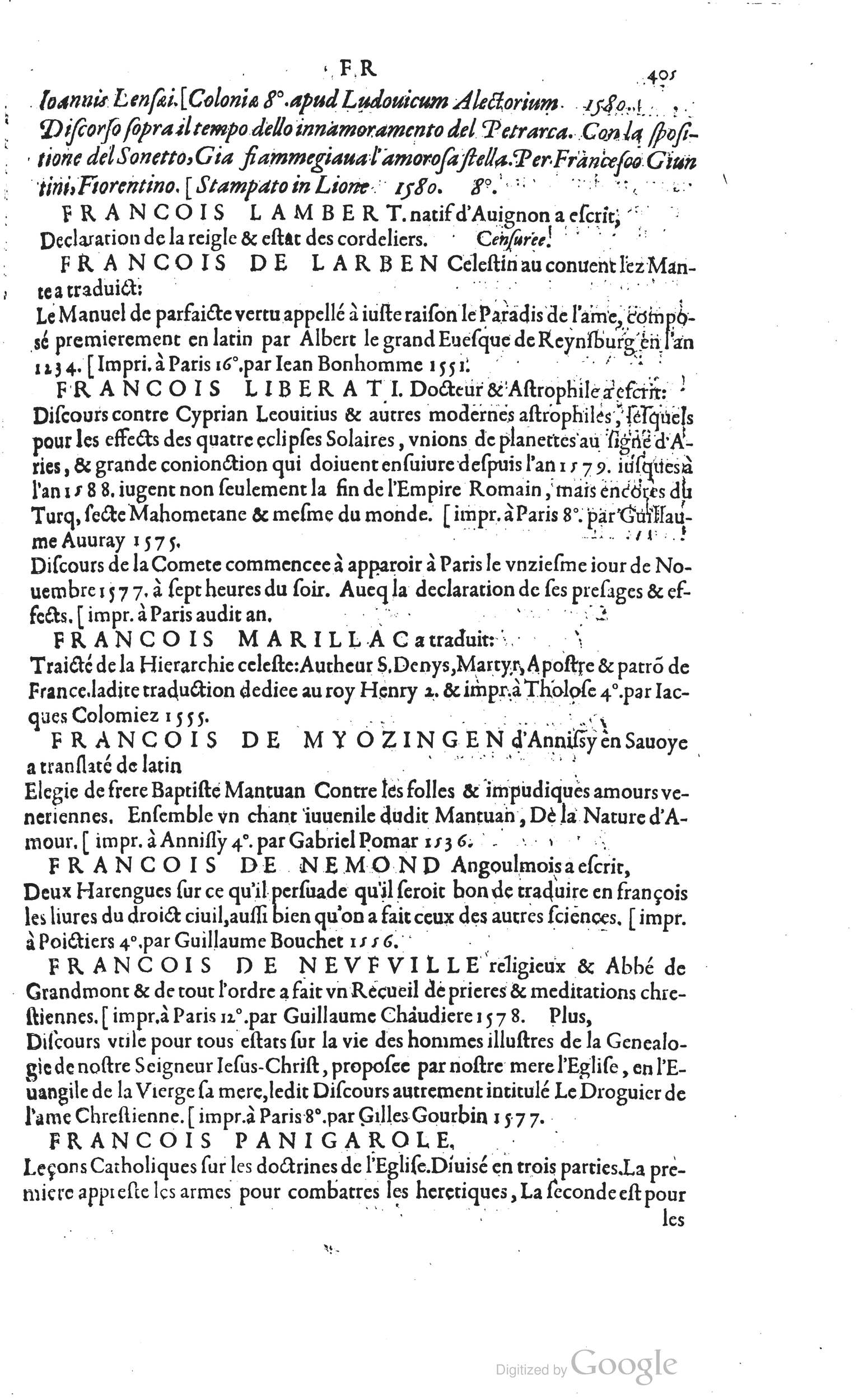 1585 - Barthélemy Honorat - Bibliothèques françaises - BSB Munich