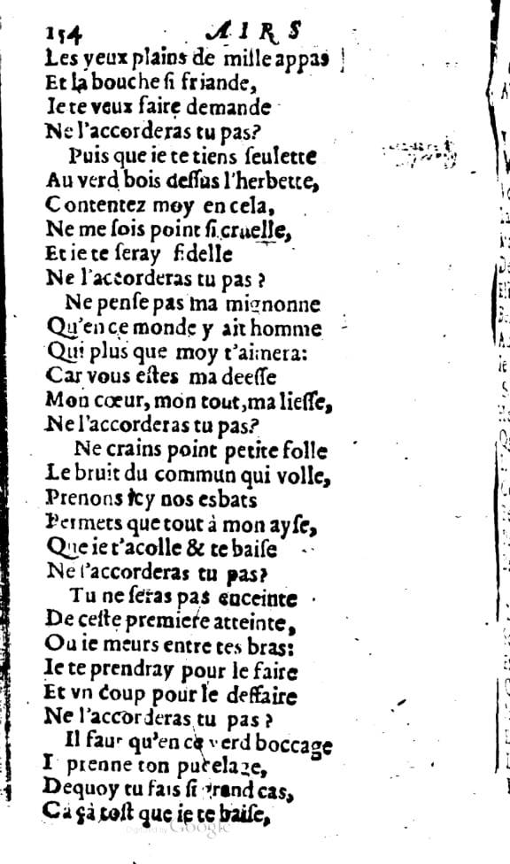 1606 - Théodore Reinsart - Trésor des chansons amoureuses recueillies des plus excellents airs de cour - Livre I - NK ČR Prague