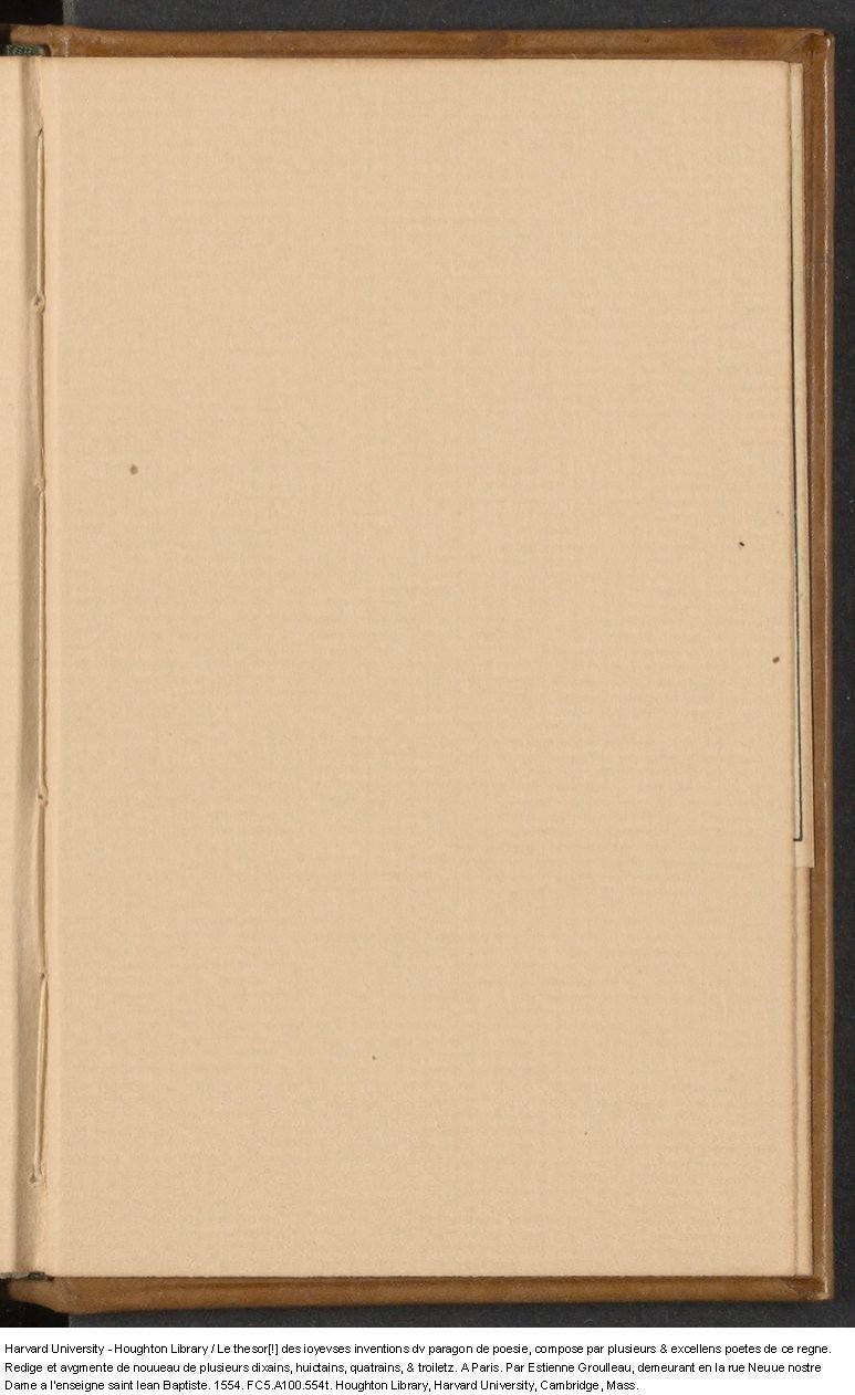 1554 - Étienne Groulleau - Trésor des joyeuses inventions du parangon de poésies - Harvard University