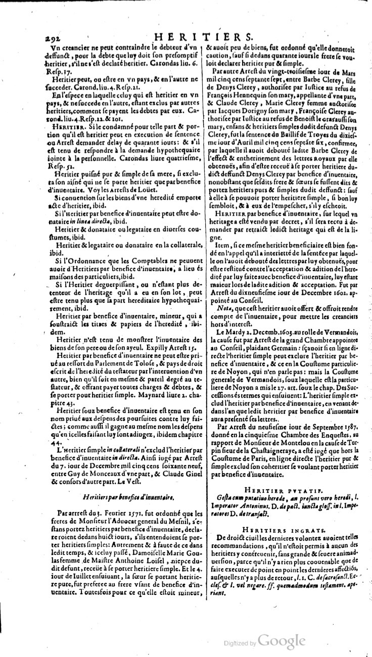 1629 - Veuve Nicolas Buon - Trésor du droit français (21754 T. 2) - BM Lyon