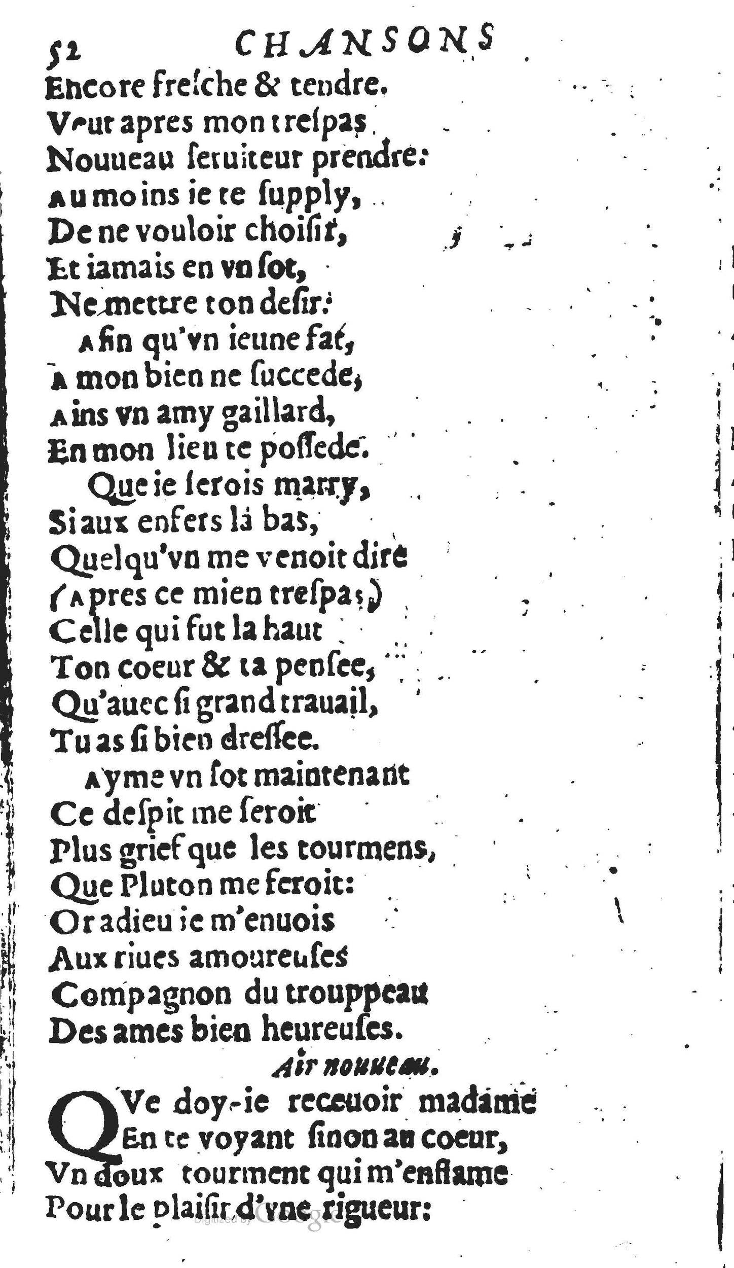 1606 - Théodore Reinsart - Trésor des chansons amoureuses recueillies des plus excellents airs de cour - Livre II - NK ČR Prague