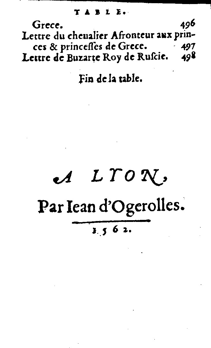 1562 - Jean d’Ogerolles et Gabriel Cotier - Trésor des Amadis - Lucerne 1562 - Jean d’Ogerolles et Gabriel Cotier - Trésor des Amadis - Lucerne
