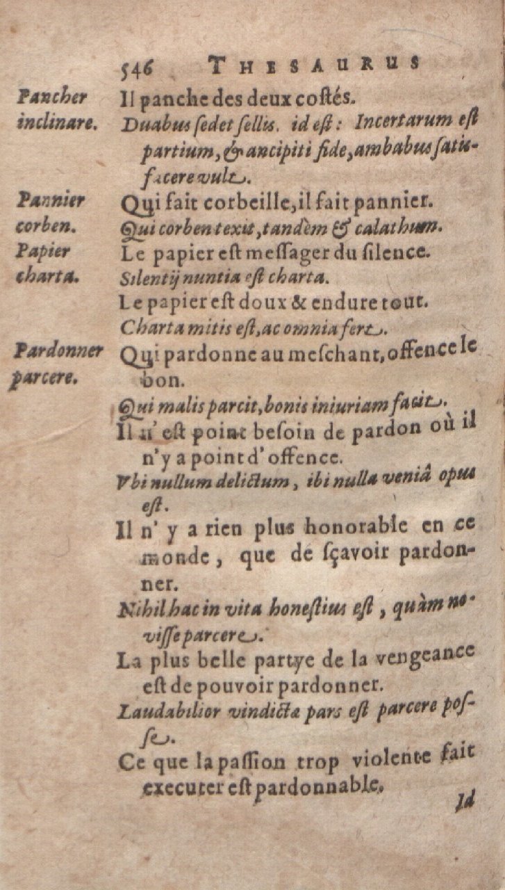 1612 - Dominicus Custos - Trésor des proverbes français  - Bibliopol-Olomuc