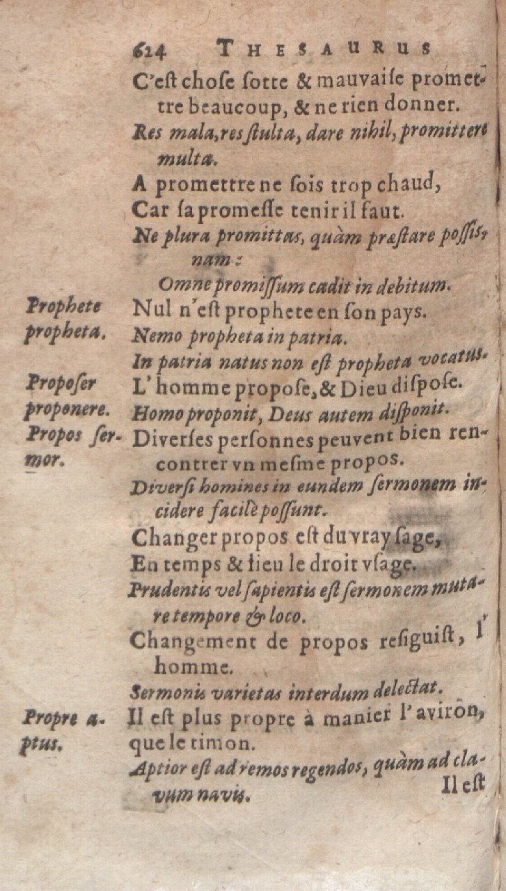 1612 - Dominicus Custos - Trésor des proverbes français  - Bibliopol-Olomuc