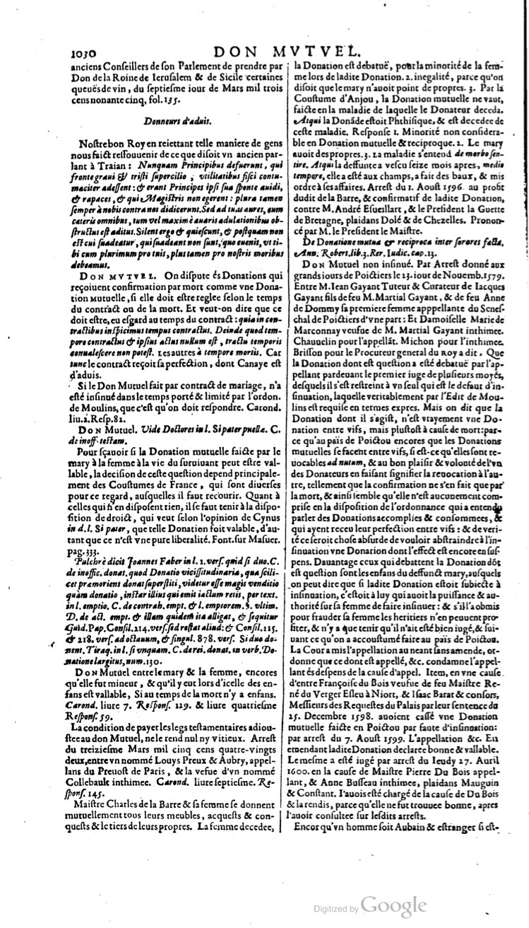 1629 - Veuve Nicolas Buon - Trésor du droit français (21754 T. 1) - BM Lyon