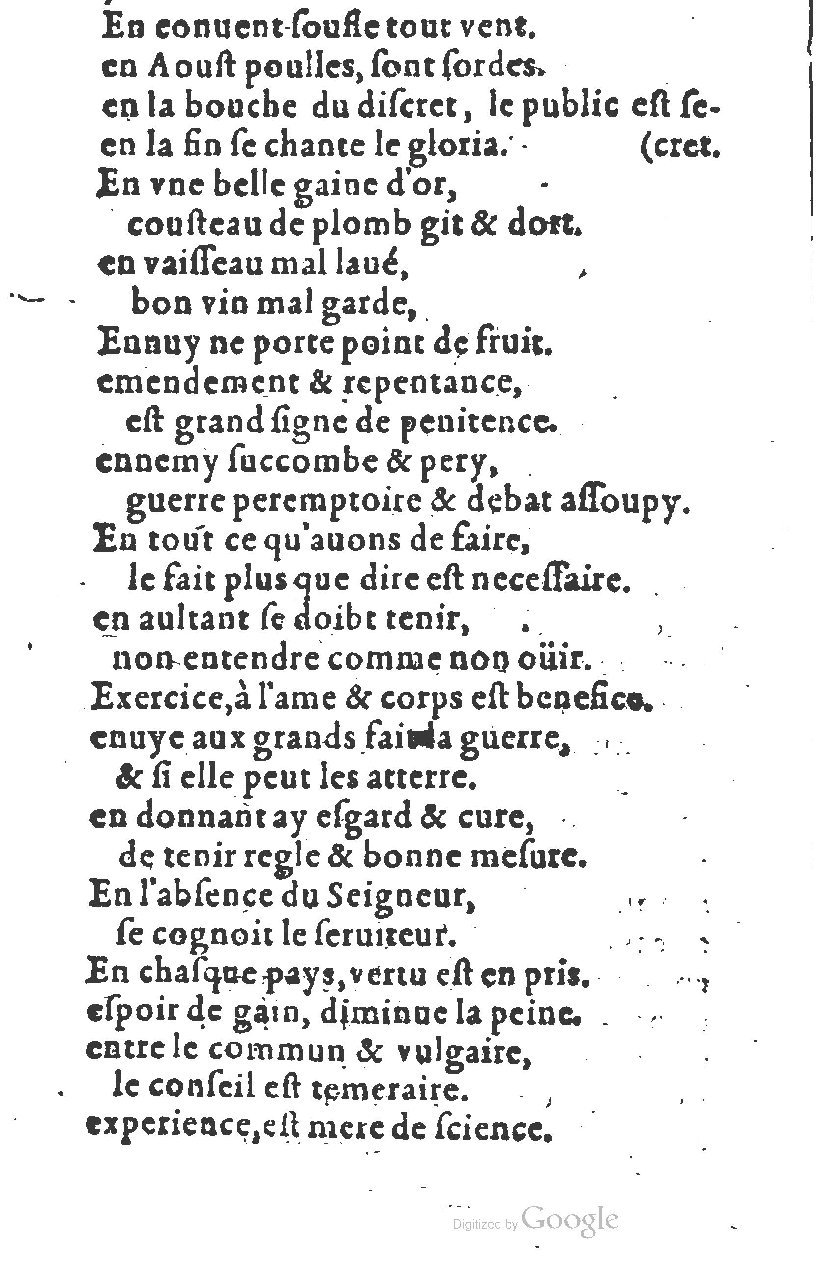 1581 - Nicolas Bonfons  - Trésor des sentences dorées - Princeton