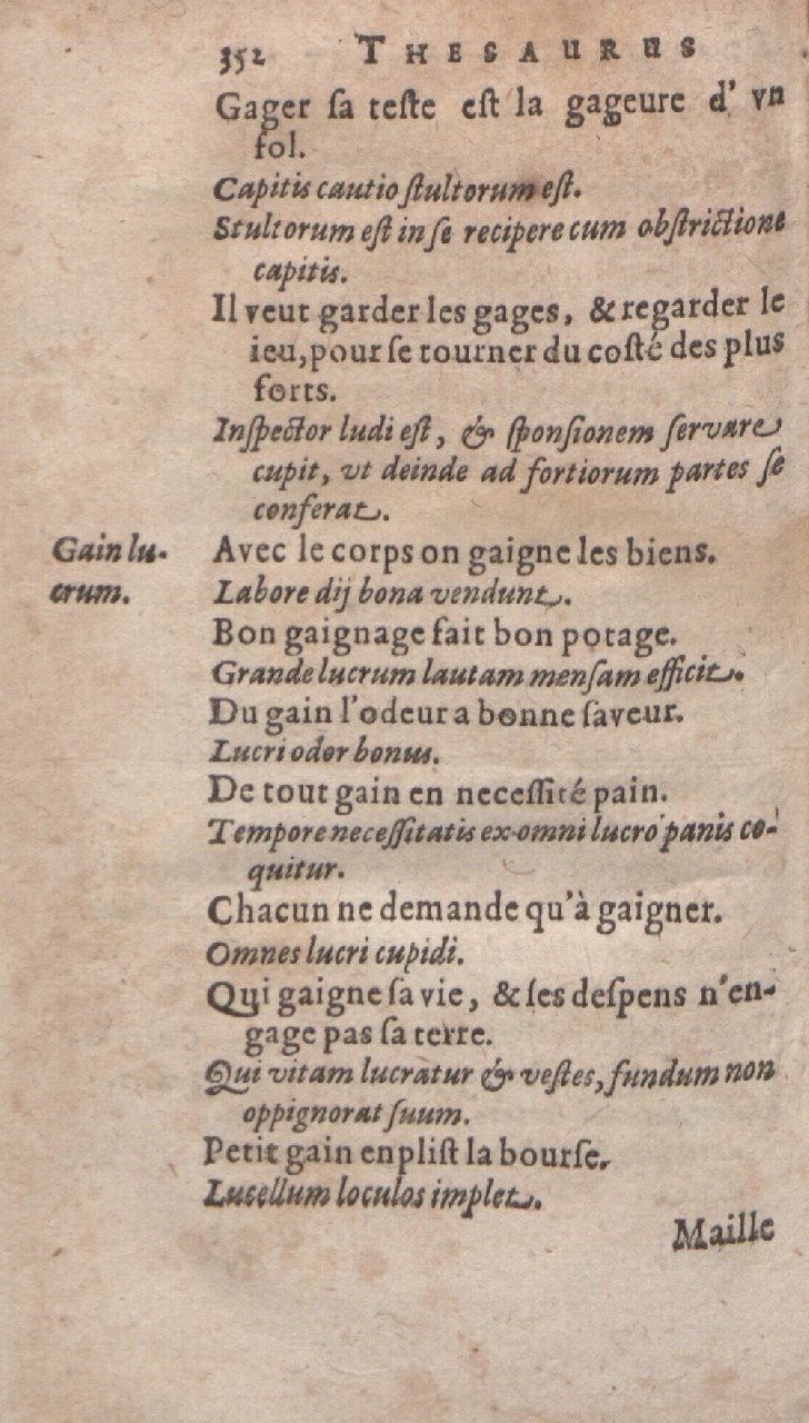 1612 - Dominicus Custos - Trésor des proverbes français  - Bibliopol-Olomuc