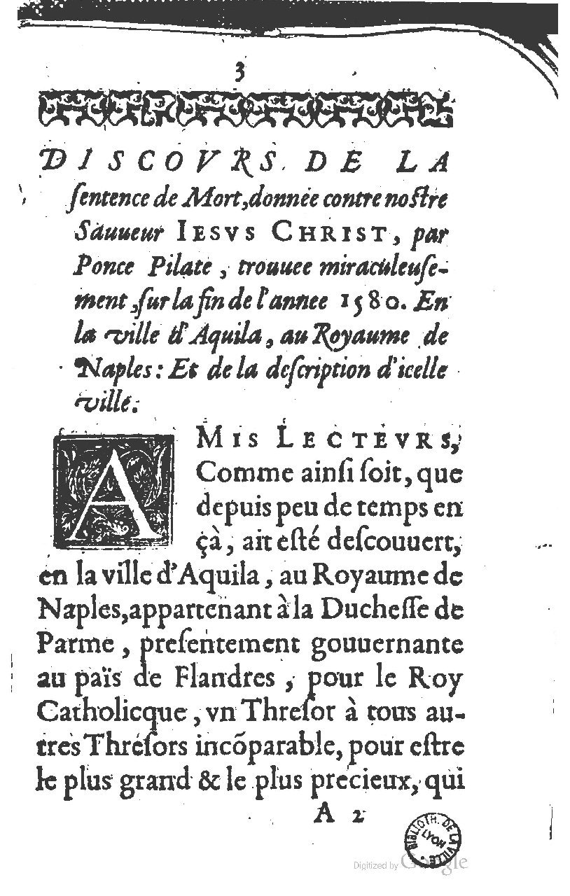 1581 - Jean Stratius - Trésor de Ponce Pilate - BM Lyon