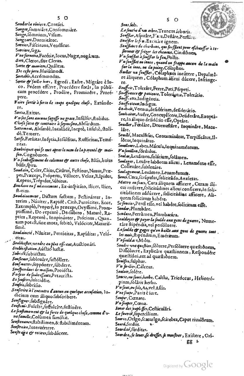 1585 - Simphorianum Beraud et Stephanum Michaëlem - Trésor des mots et traits français - Barcelone