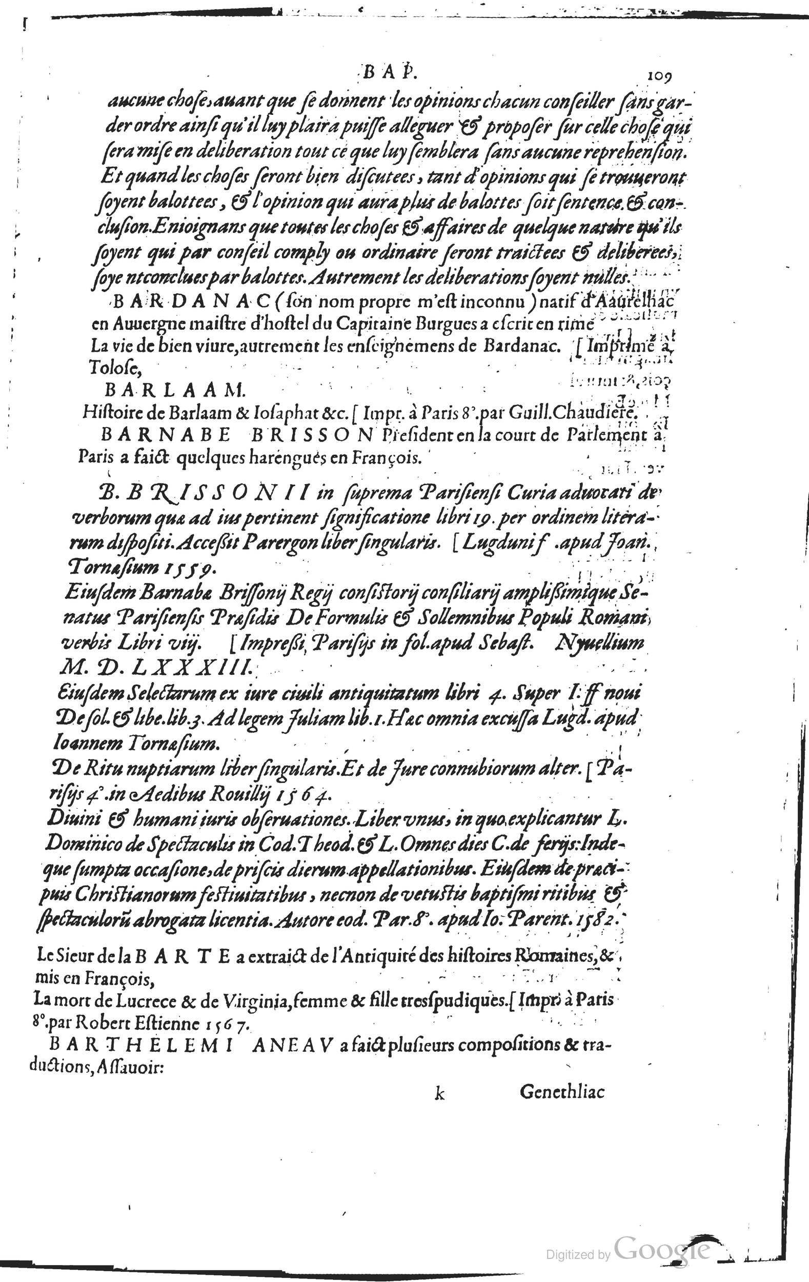 1585 - Barthélemy Honorat - Bibliothèques françaises - BSB Munich