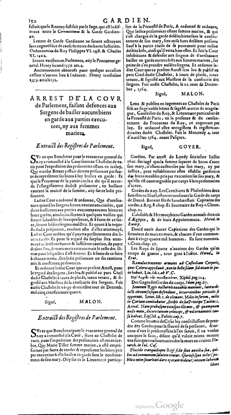 1629 - Veuve Nicolas Buon - Trésor du droit français (29620 T. 2) - BM Lyon