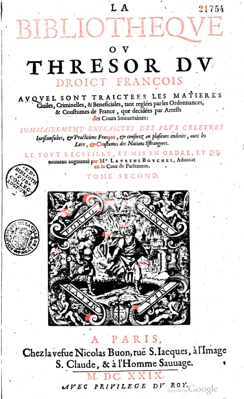 1629 - Veuve Nicolas Buon - Trésor du droit français (21754 T. 2) - BM Lyon