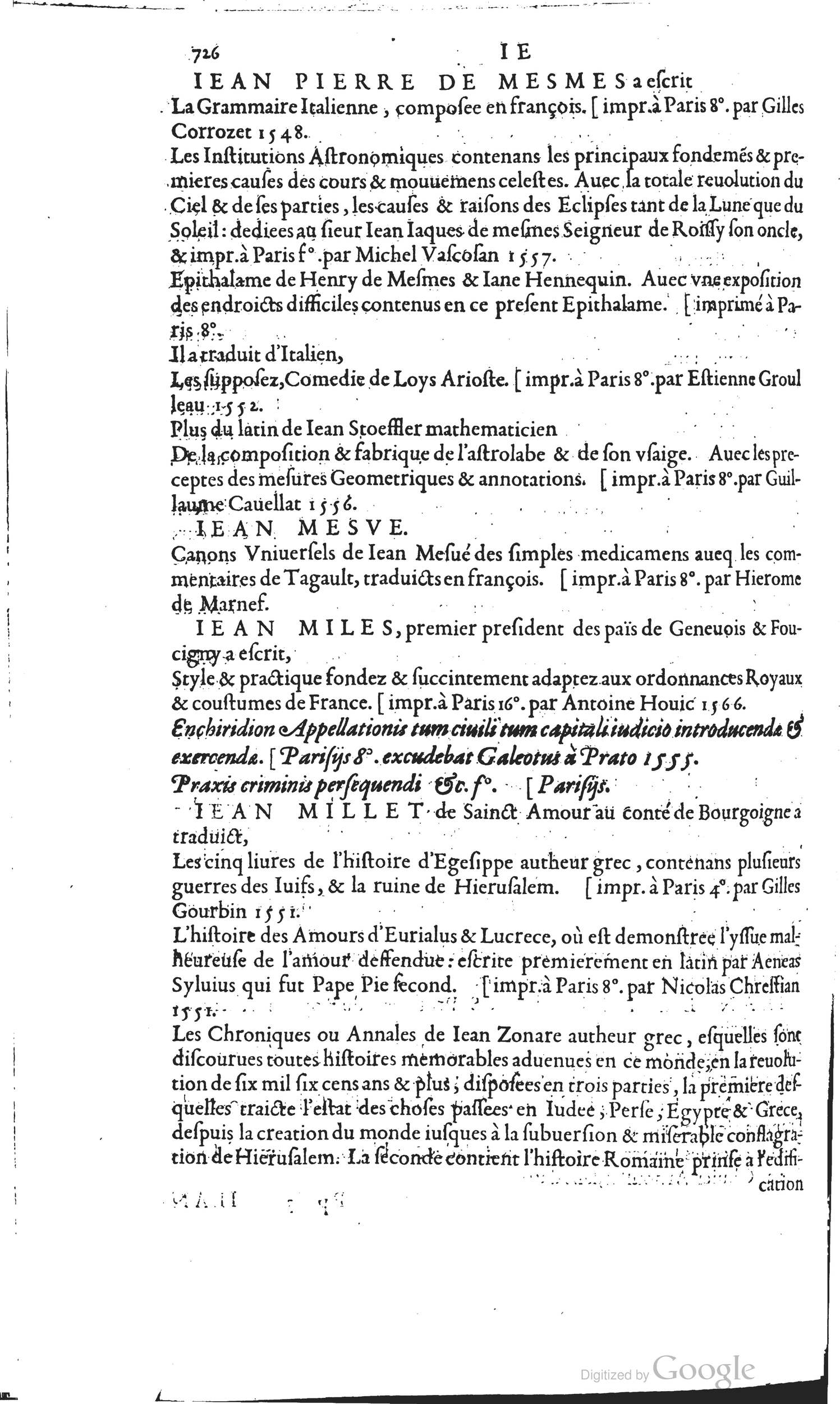 1585 - Barthélemy Honorat - Bibliothèques françaises - BSB Munich
