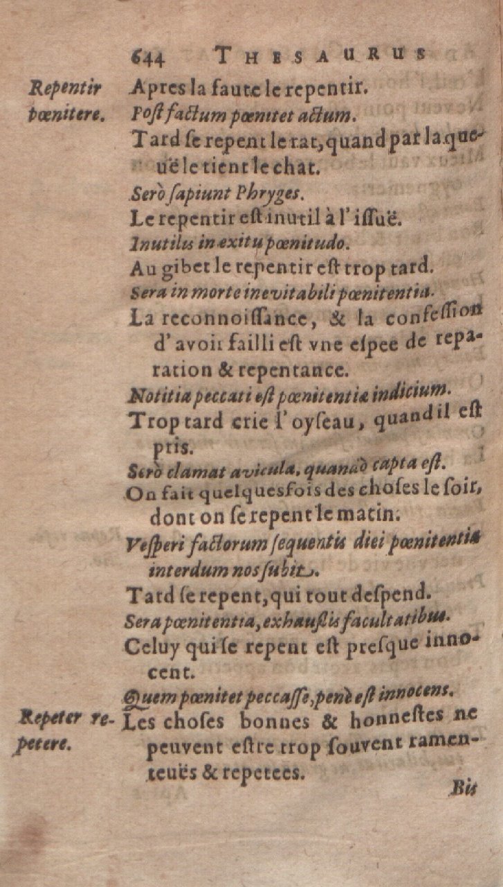 1612 - Dominicus Custos - Trésor des proverbes français - Bibliopol-Olomuc 1612 - Dominicus Custos - Trésor des proverbes français - Bibliopol-Olomuc