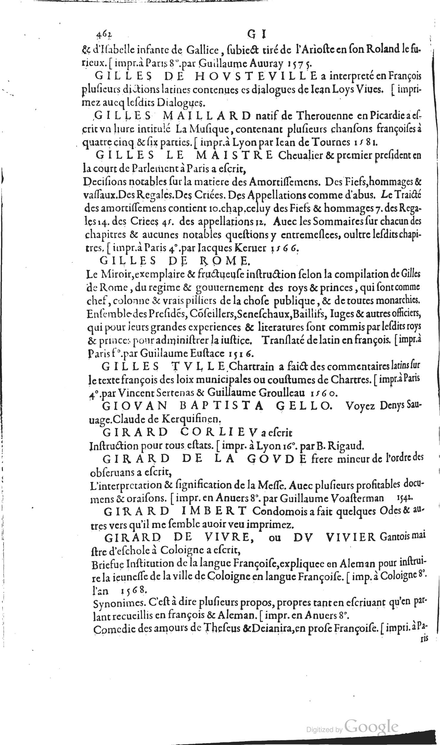 1585 - Barthélemy Honorat - Bibliothèques françaises - BSB Munich