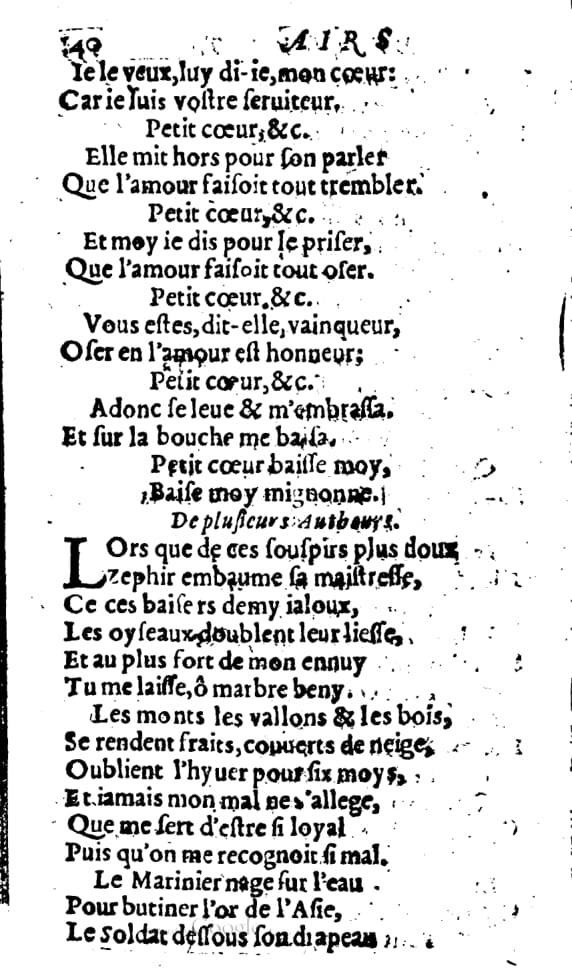 1606 - Théodore Reinsart - Trésor des chansons amoureuses recueillies des plus excellents airs de cour - Livre I - NK ČR Prague