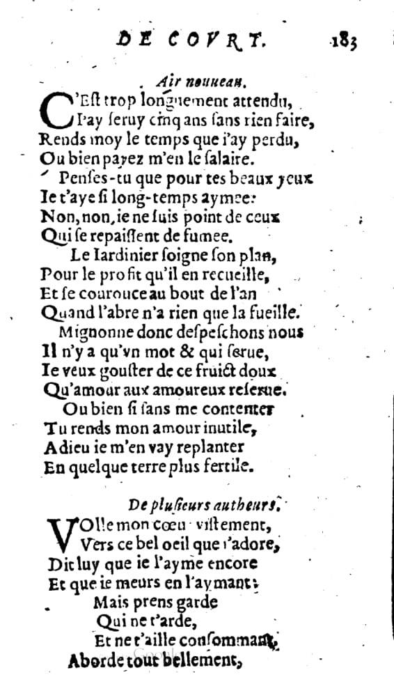 1606 - Théodore Reinsart - Trésor des chansons amoureuses recueillies des plus excellents airs de cour - Livre I - NK ČR Prague 1606 - Théodore Reinsart - Trésor des chansons amoureuses recueillies des plus excellents airs de cour - Livre I - NK ČR Prague