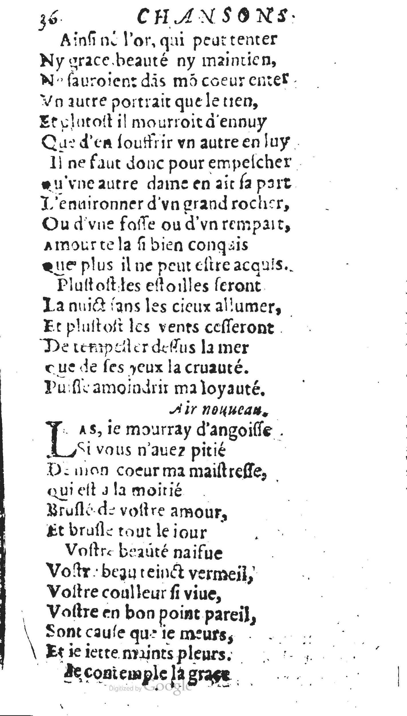 1606 - Théodore Reinsart - Trésor des chansons amoureuses recueillies des plus excellents airs de cour - Livre II - NK ČR Prague
