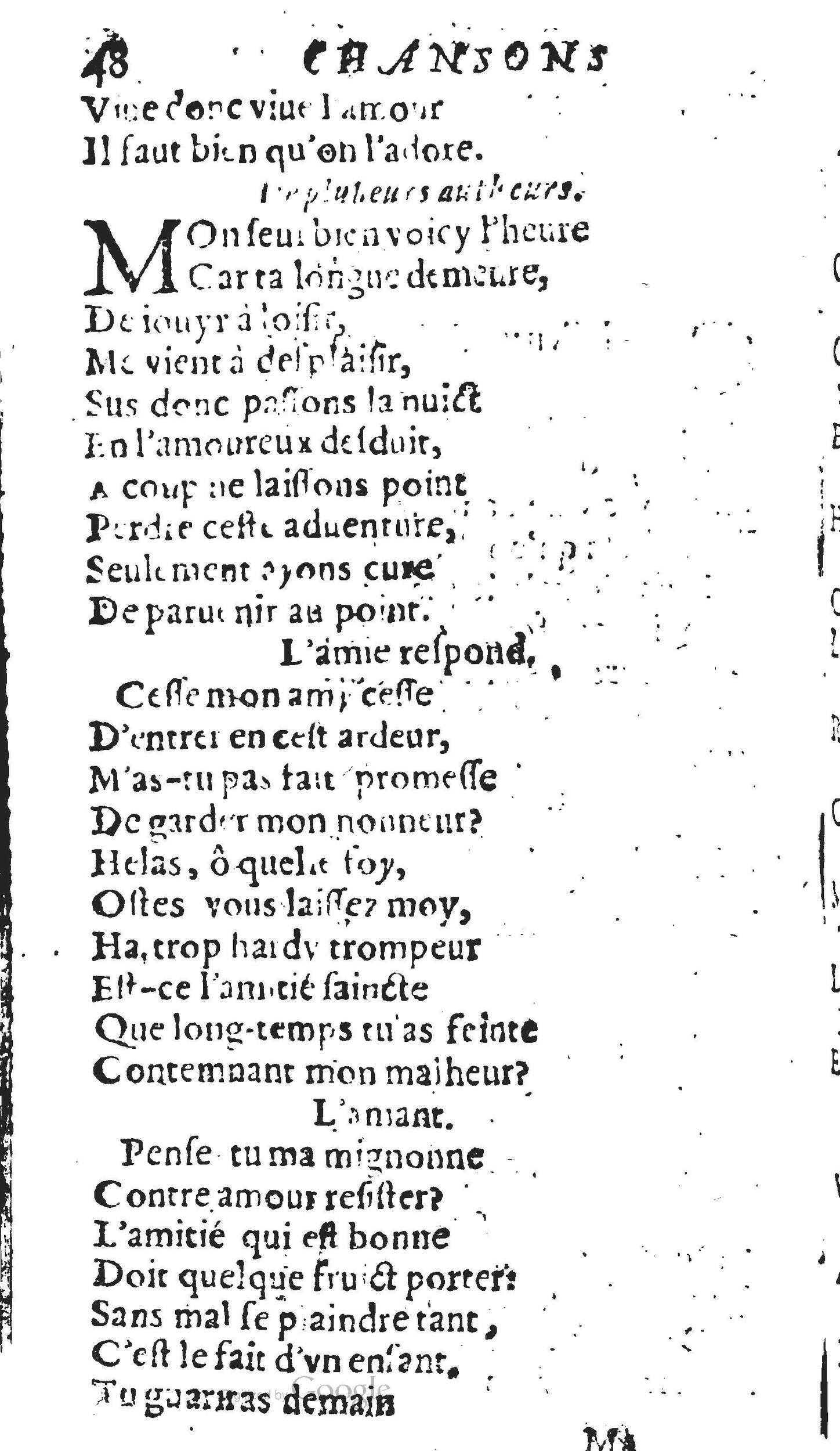 1606 - Théodore Reinsart - Trésor des chansons amoureuses recueillies des plus excellents airs de cour - Livre II - NK ČR Prague