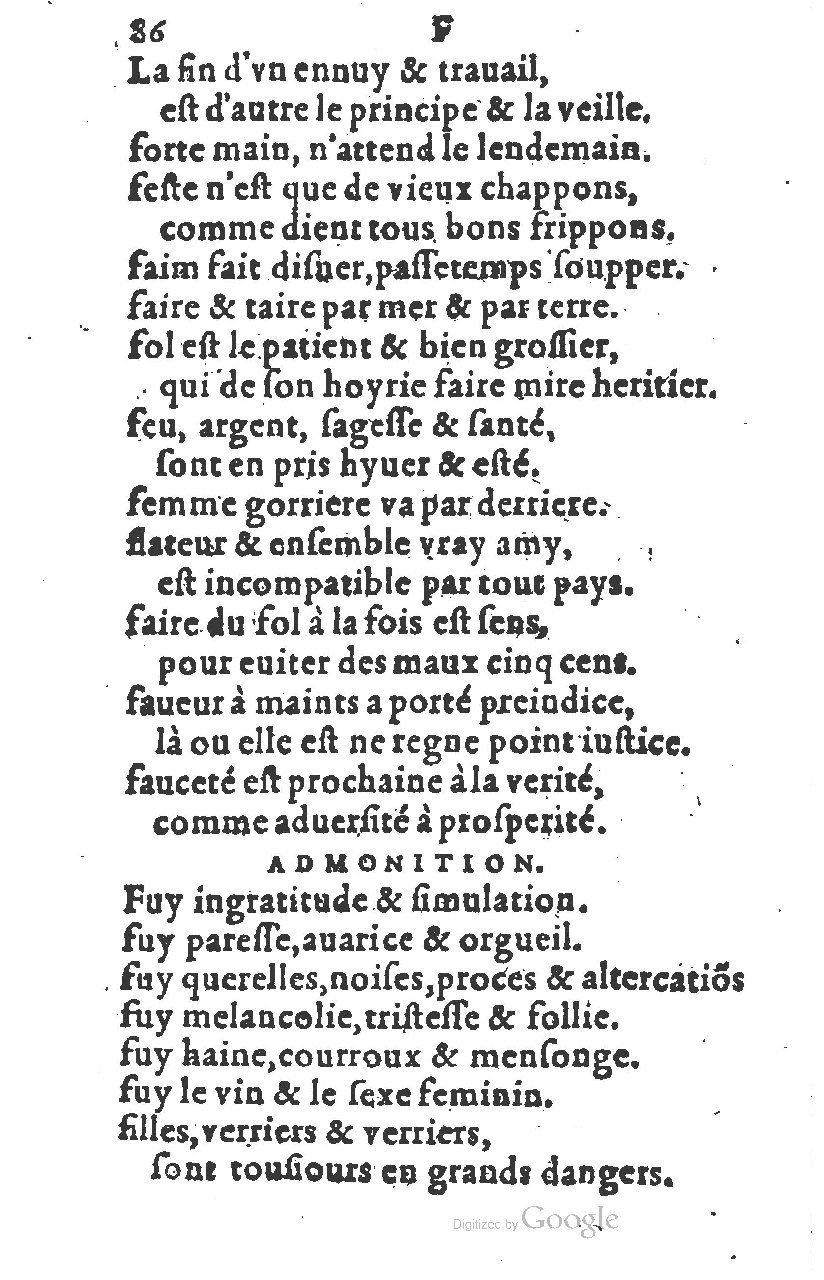 1581 - Nicolas Bonfons  - Trésor des sentences dorées - Princeton