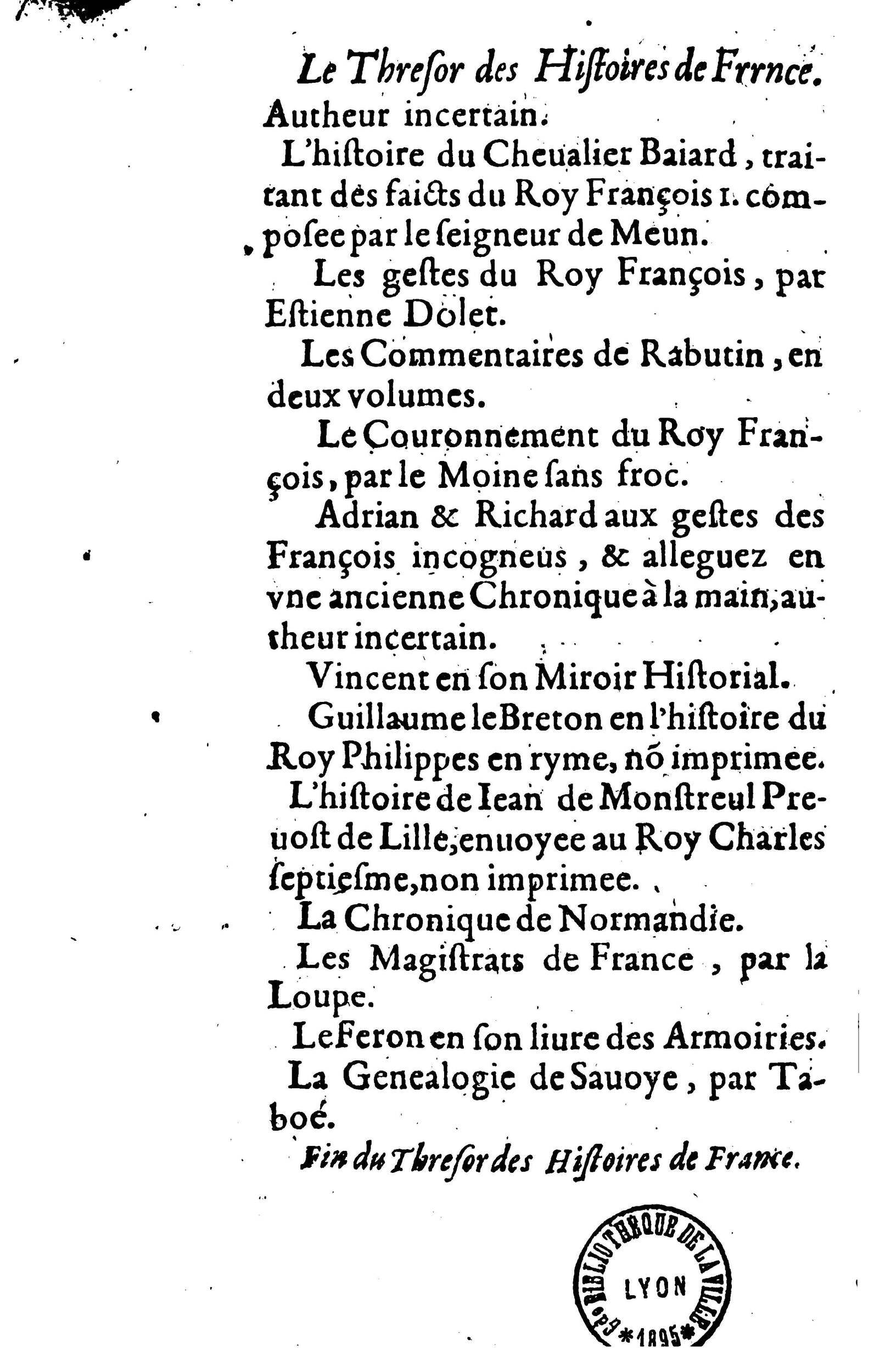 1617 - Jean Corrozet - Trésor des histoires de France - BM Lyon