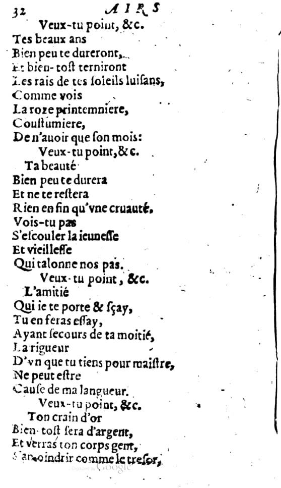 1606 - Théodore Reinsart - Trésor des chansons amoureuses recueillies des plus excellents airs de cour - Livre I - NK ČR Prague