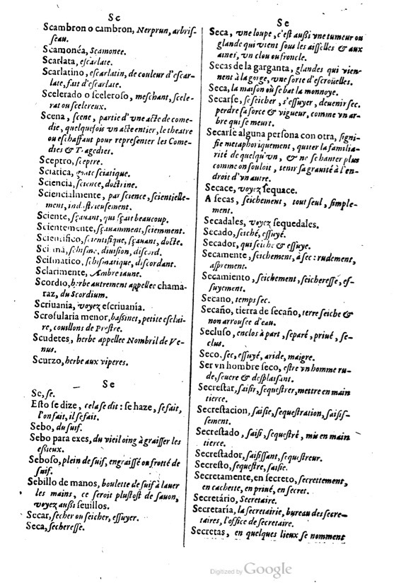 1621 - Adrian Tiffaine - Trésor des deux langues espagnole et française - BM Lyon