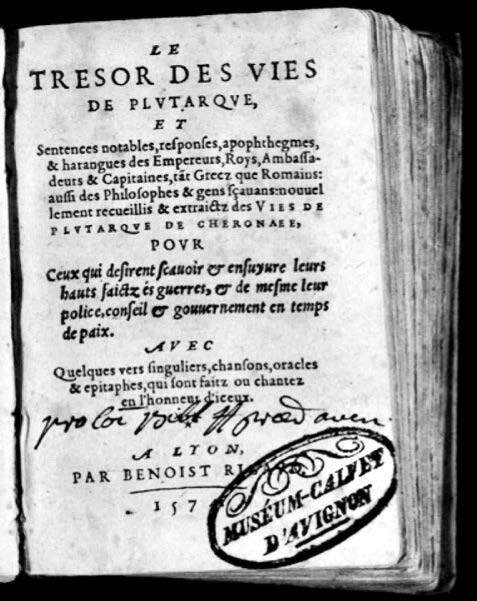 1574 - Benoît Rigaud - Trésor des vies de Plutarque - Avignon