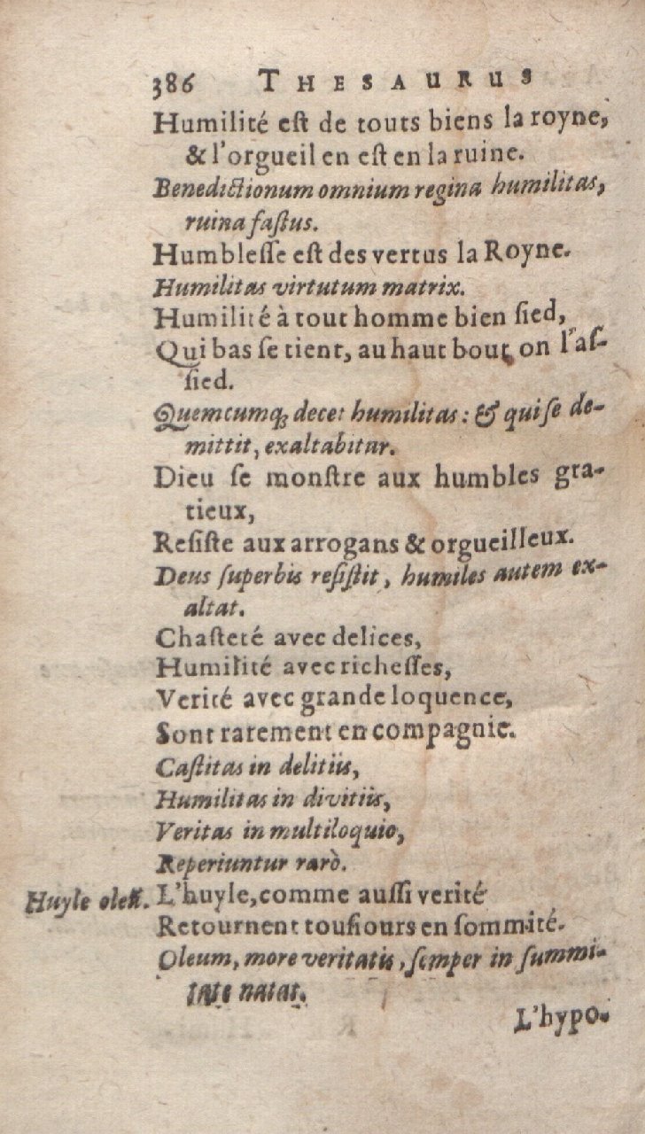 1612 - Dominicus Custos - Trésor des proverbes français  - Bibliopol-Olomuc