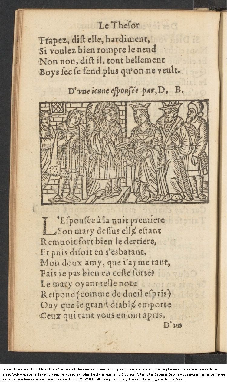 1554 - Étienne Groulleau - Trésor des joyeuses inventions du parangon de poésies - Harvard University