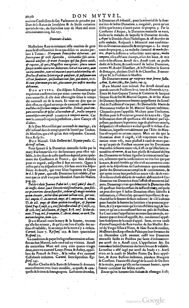 1629 - Veuve Nicolas Buon - Trésor du droit français (29620 T. 1) - BM Lyon