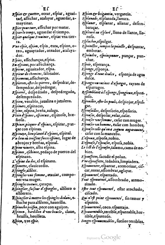 1621 - Adrian Tiffaine - Trésor des deux langues espagnole et française - BM Lyon