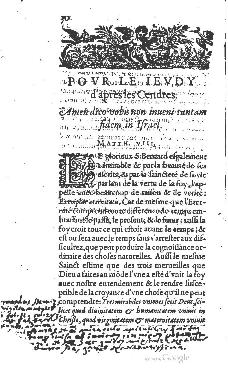1607 - Nicolas Du Fossé - Trésor quadragésimal - T 01 - BM Lyon