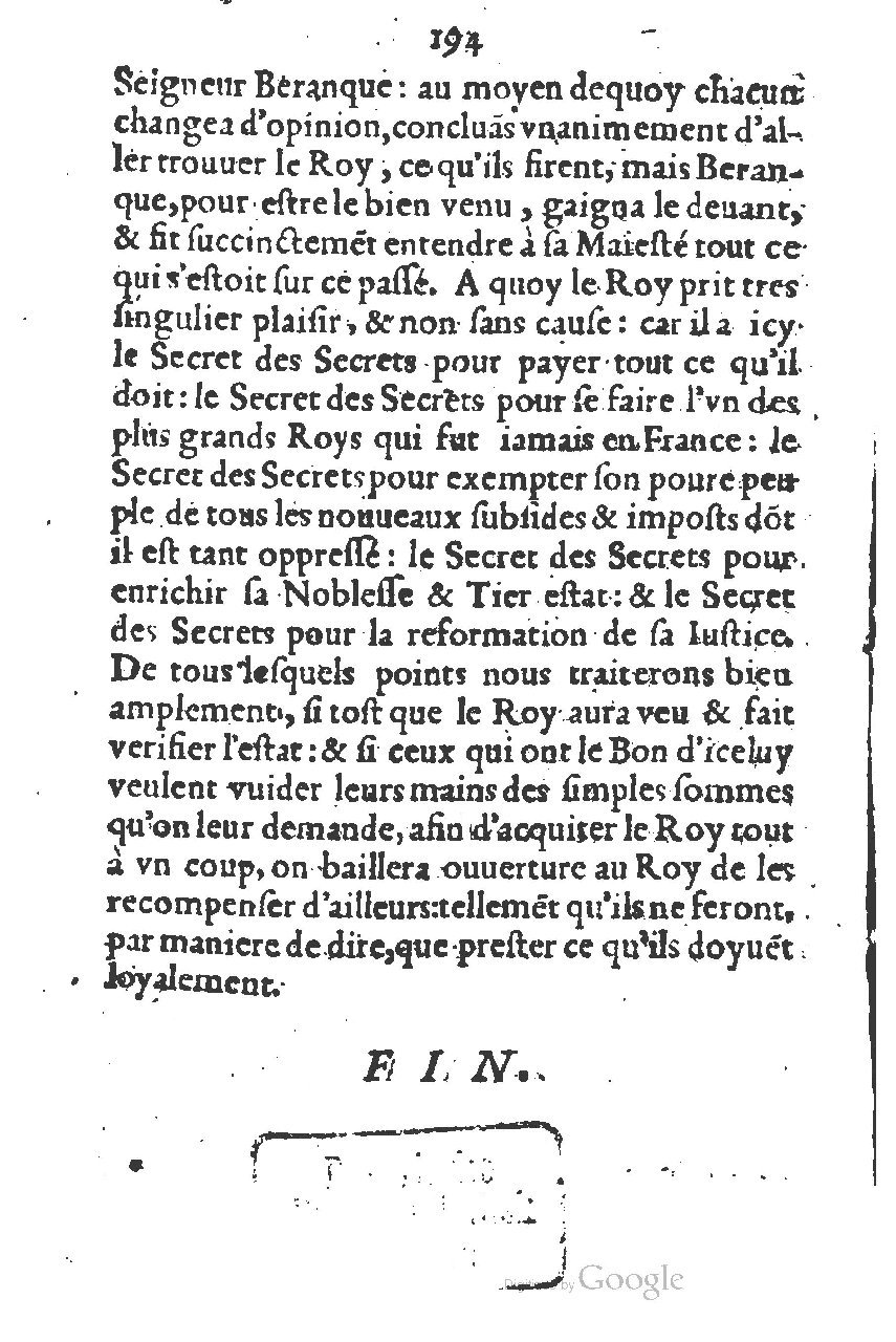 1581 - s.n. - Secret des trésors de France (Livre II) - BSB Munich