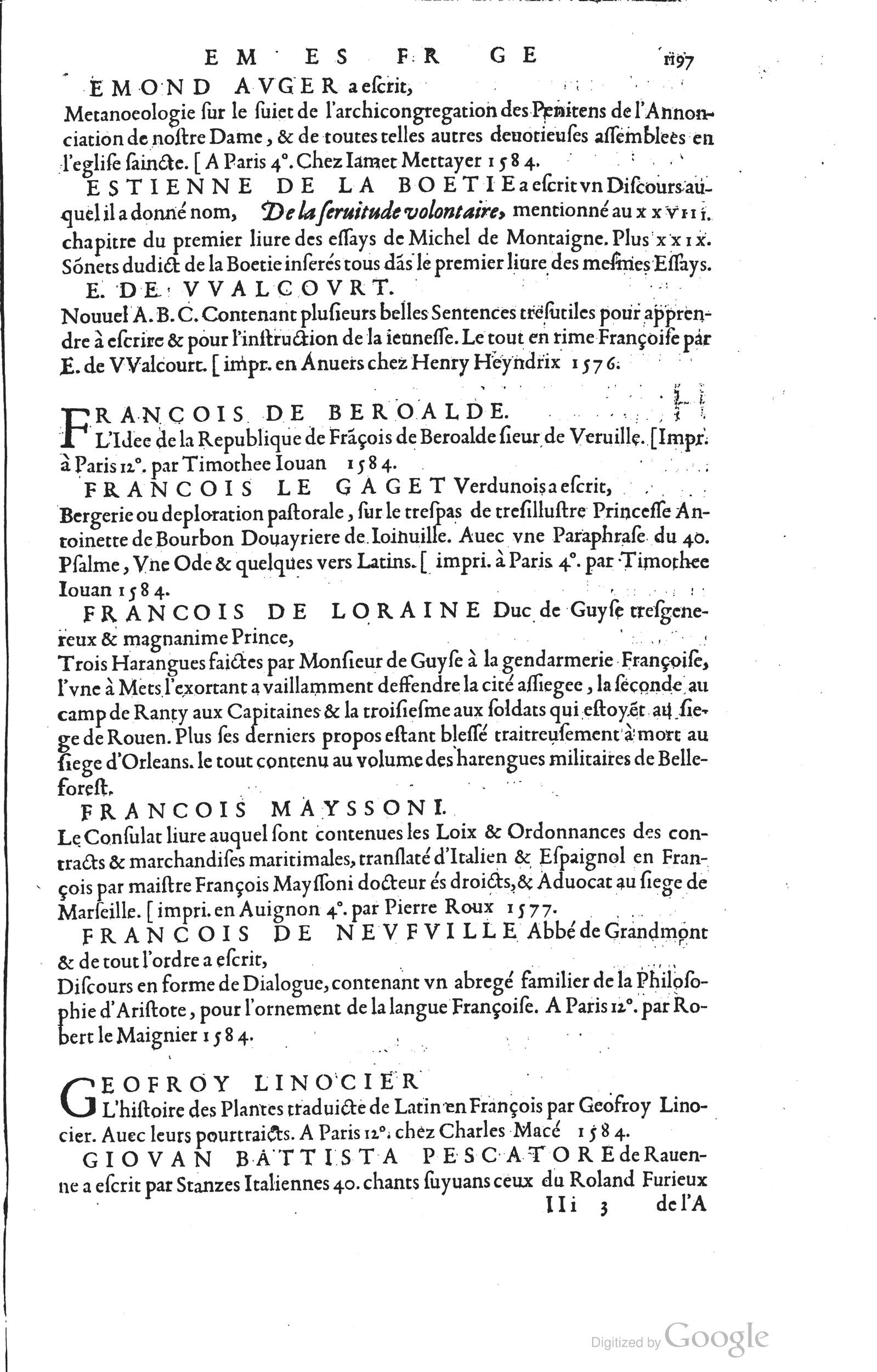 1585 - Barthélemy Honorat - Bibliothèques françaises - BSB Munich